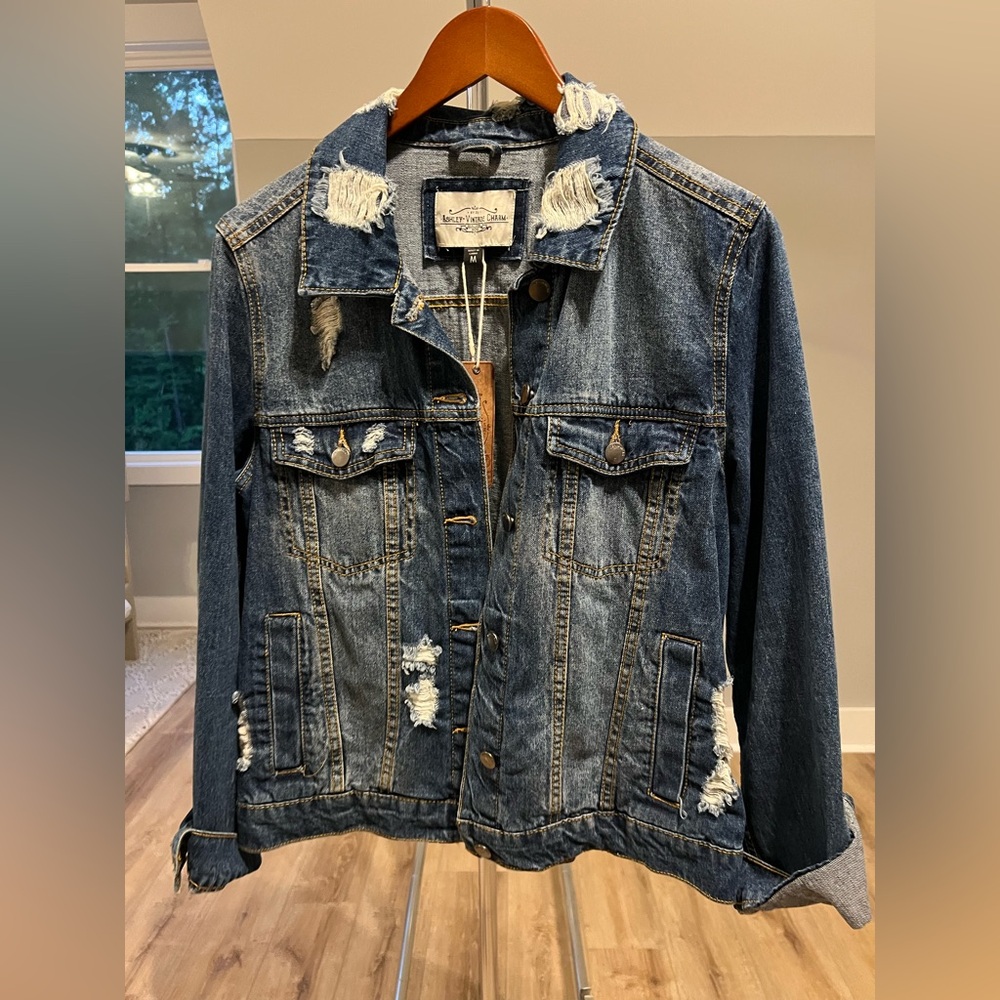 Stylish Blue Distressed Denim Jacket